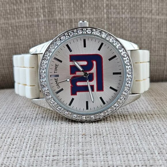 Game Time NY Wristwatch White Rubber Strap Analog Quartz Crystal Accent Bezel - Picture 1 of 11